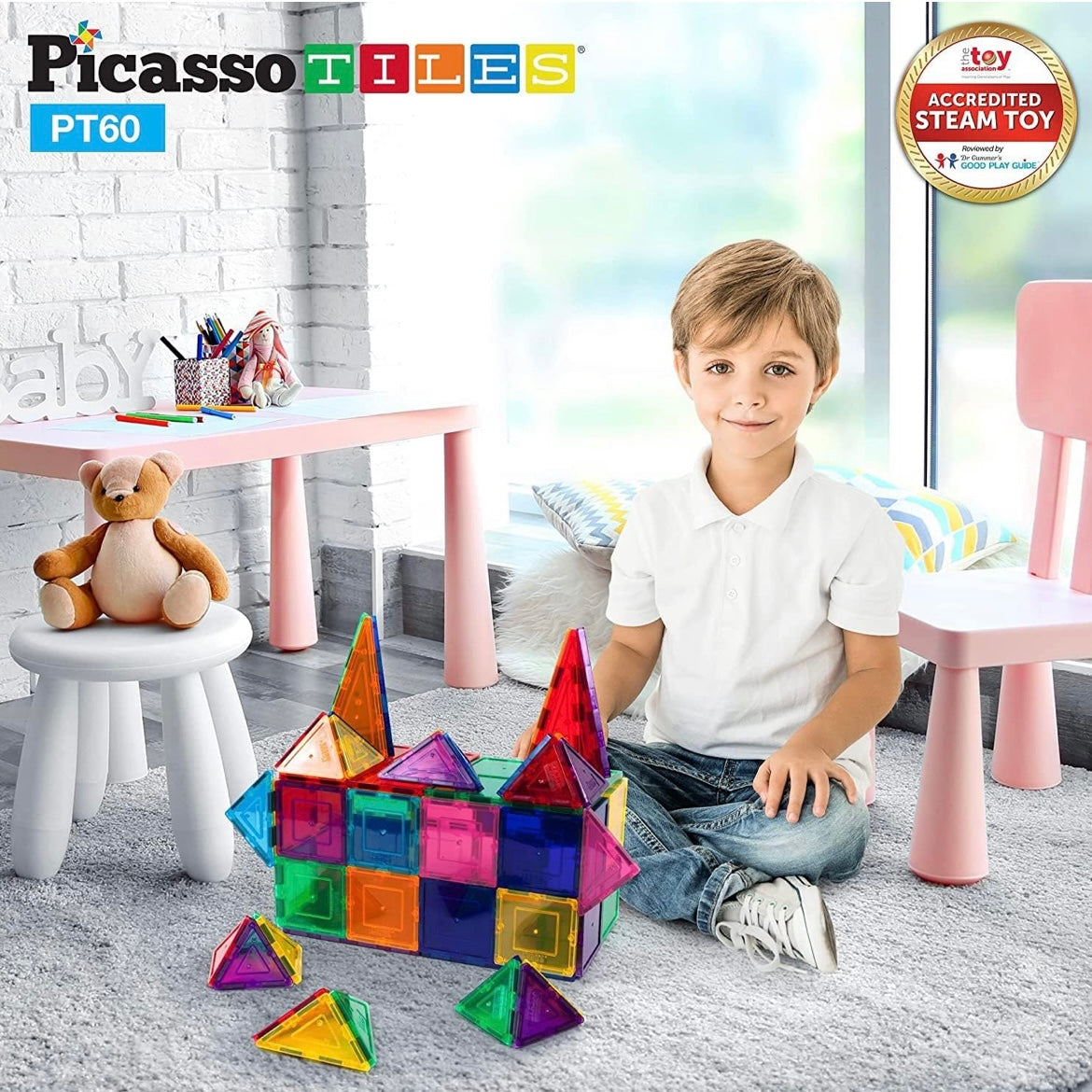 Picasso 3-D Magnetic Tiles • 60 Pieces