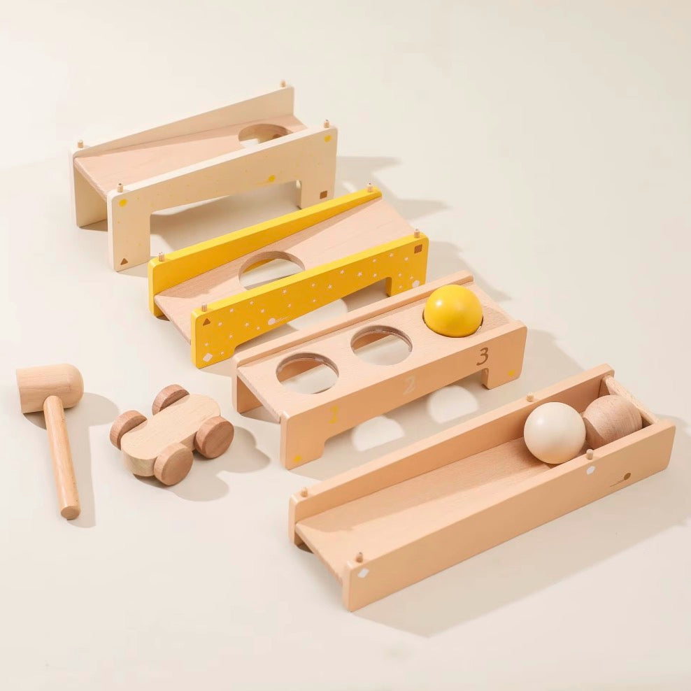 2 in 1 Montessori wooden ball and hammer toy