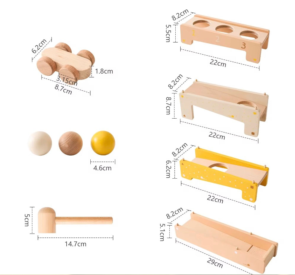 2 in 1 Montessori wooden ball and hammer toy