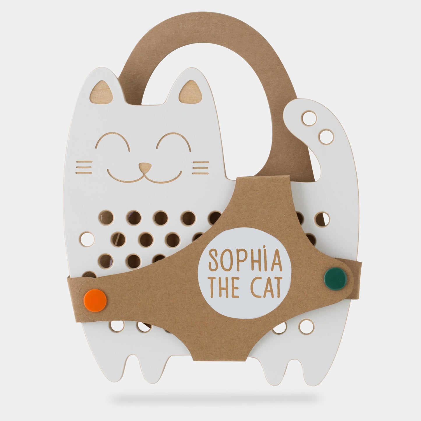Sophia the Cat, juguete de madera con cordones, montessori