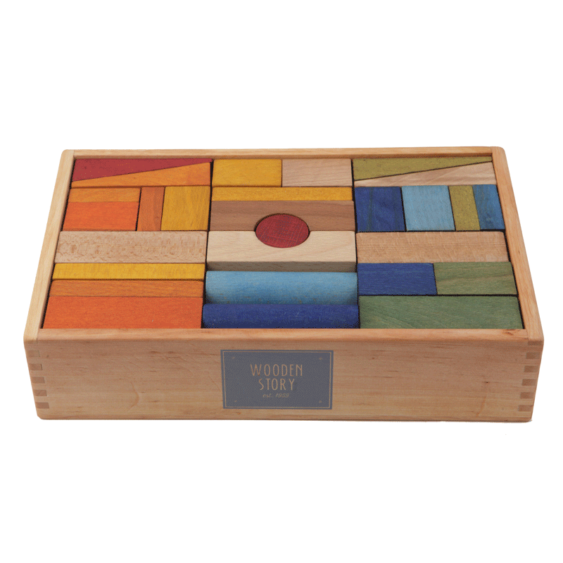 Wooden Blocks In Tray XL - 63 pcs Rainbow